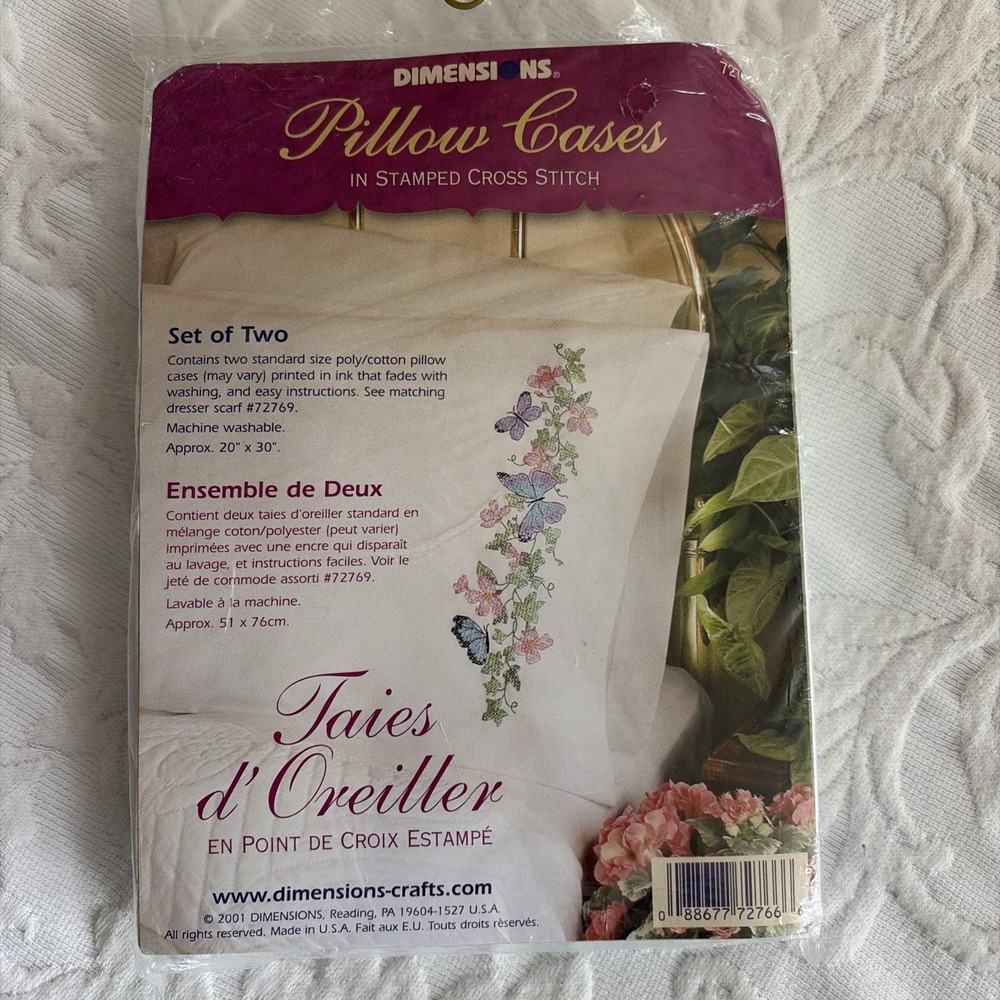 Vtg Dimensions Stamped Cross Stitch Pillow Cover Kit 72766 Butterfly Dreams New